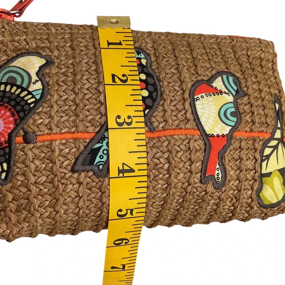 Vera‎ Bradley Woven Straw Bird on a Wire Cosmetic Bag Pouch Tan Orange Multi